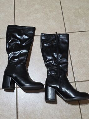 Others Follow Black Mid-Calf Block Heel Boots